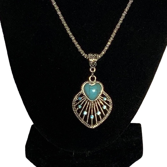 Boho Chic Necklace Southwestern Turquoise Silver Vibe Pendant Chain Gift Pouch - Picture 7 of 16